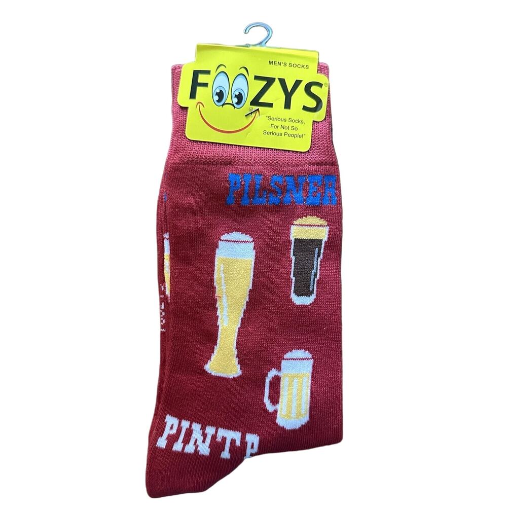 NWT Foozys Beer Glass Bartender Red Crew Socks Mens One Size